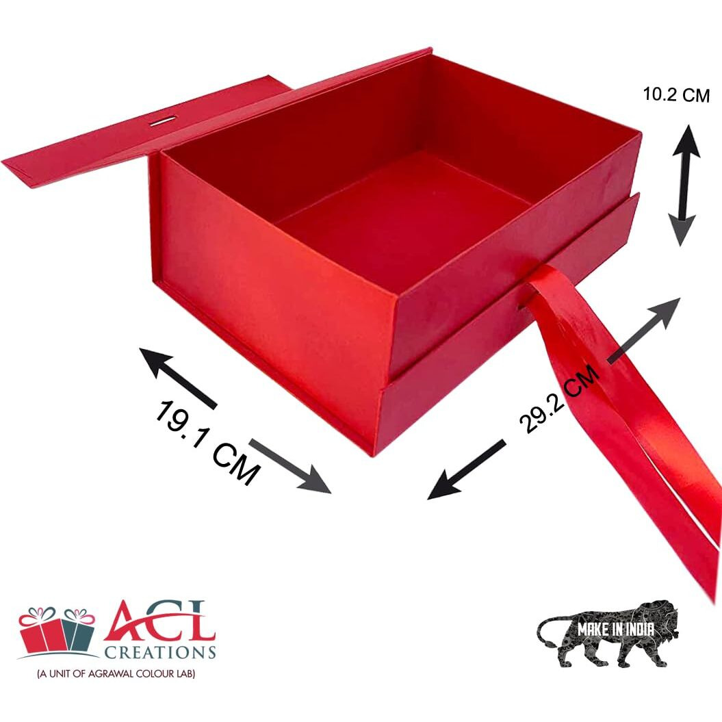 Acl Creations Cardboard Gift Box For Wedding Packaging, Birthday Hamper, Diwali Hampers, Corporate Gifting (Hamper Box With Magnet & Ribin | Red Color)