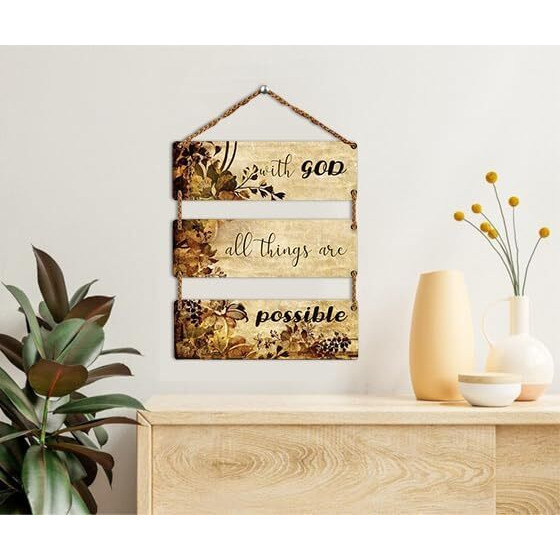 Welcome Wooden Wall Hanging Decoration Items For Home | Mdf Art For Living Room | Decorative Item For House | Modern Wood Hanger - With God All Things Are Possible