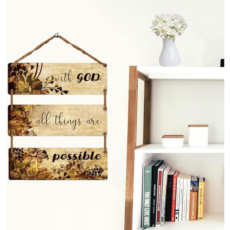 Welcome Wooden Wall Hanging Decoration Items For Home | Mdf Art For Living Room | Decorative Item For House | Modern Wood Hanger - With God All Things Are Possible
