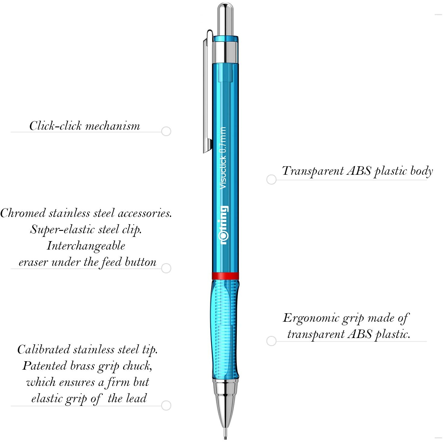 Rotring Visuclick 0.7Mm Mechanical Pencil 2B Lead Blue Orange Green Pink 3 Pieces Each Pack Of 12