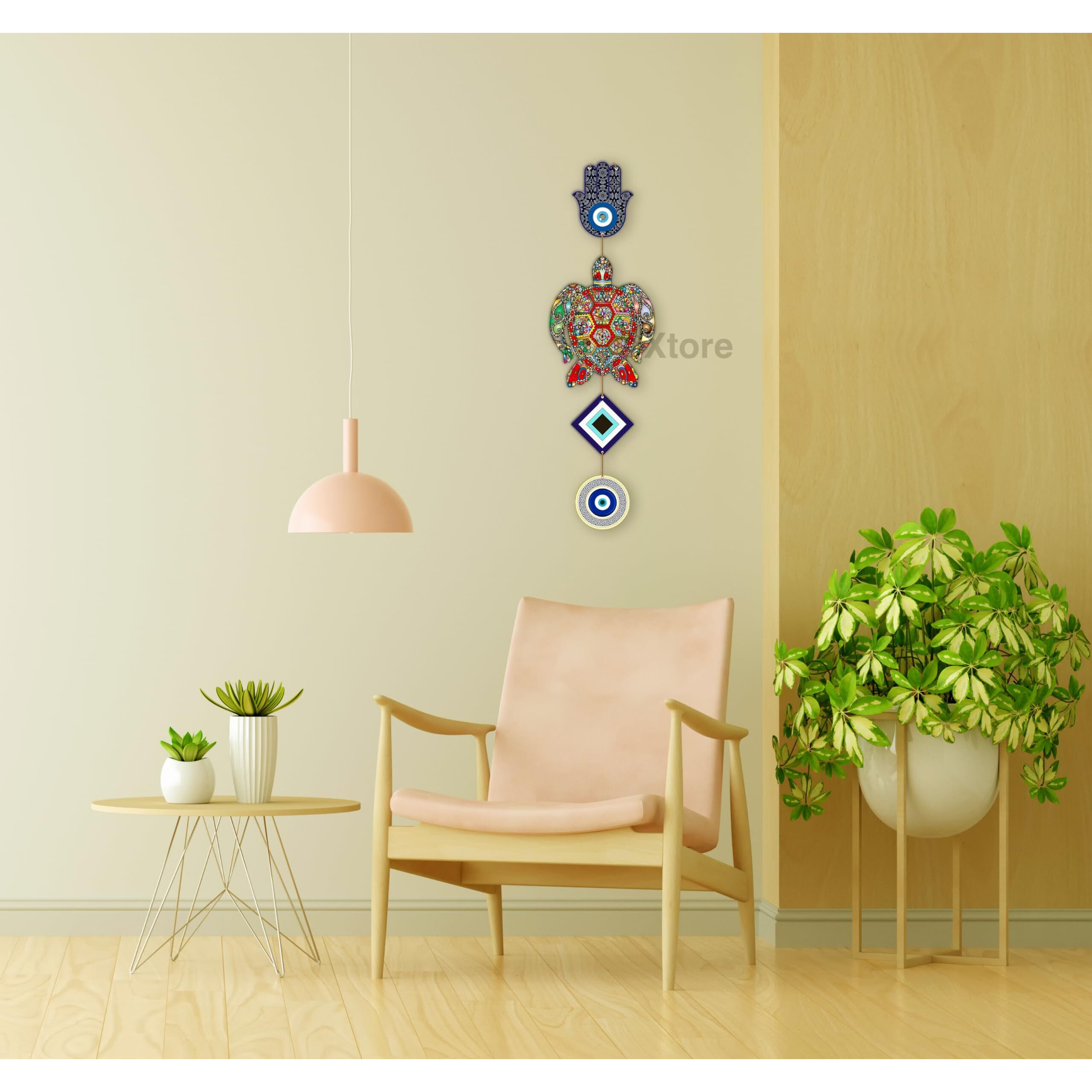 Xtore Decorative Wall Art Mdf Wooden Hanger For Living Room | Bedroom | Office | Kitchen | Evil Eye | Nazar Raksha | With Turtle For Home Decor - Pack Of 1