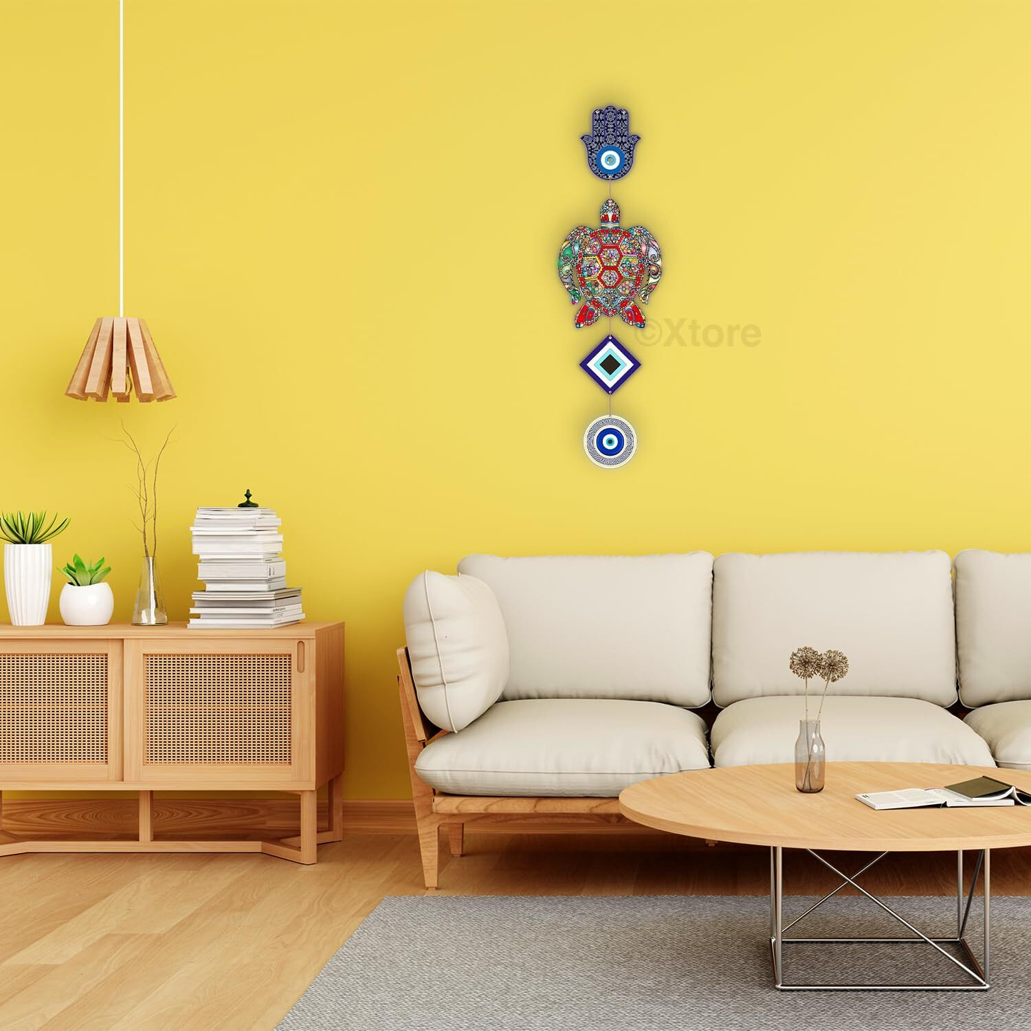 Xtore Decorative Wall Art Mdf Wooden Hanger For Living Room | Bedroom | Office | Kitchen | Evil Eye | Nazar Raksha | With Turtle For Home Decor - Pack Of 1