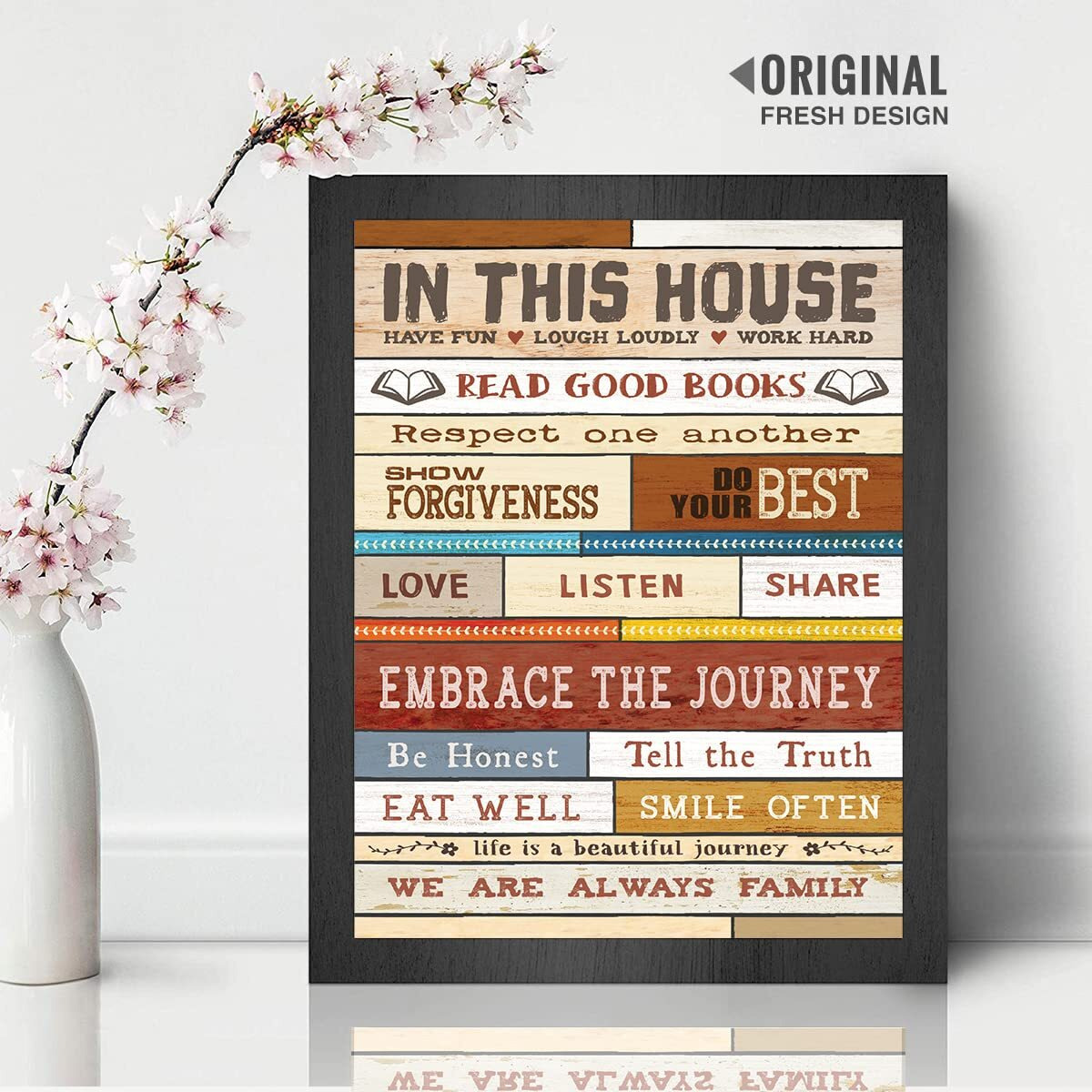 Chaka Chaundh - Family Rules Wall Decor - Motivational House Quotes Wall Frames - Inspirational Home Poster (13.6 X 10.6 Inches)