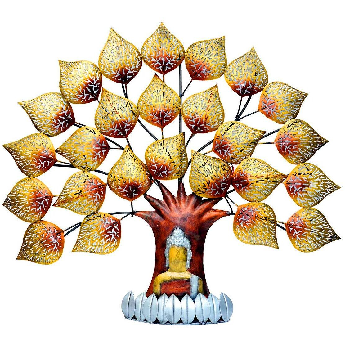 Theunique.Wrought And Cast Iron Wall Metal Buddha Led Tree. Multi Gold Colour Wall Hanging Home Decor For Living Room Decorations