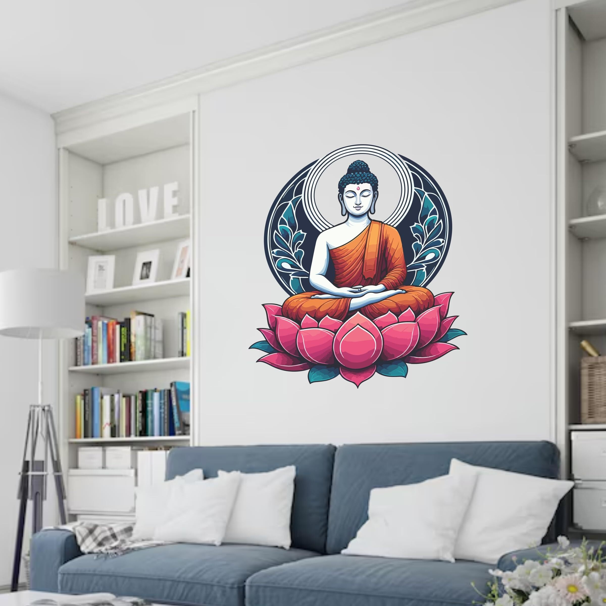 Creativeedge Sitting Buddha Crossed Legs With Lotus Flower Multicolor Decorative Wall Sticker For Pooja Room, Livingroom, Bedroom, Office, Kidsroom (45 Cm X 55 Cm)