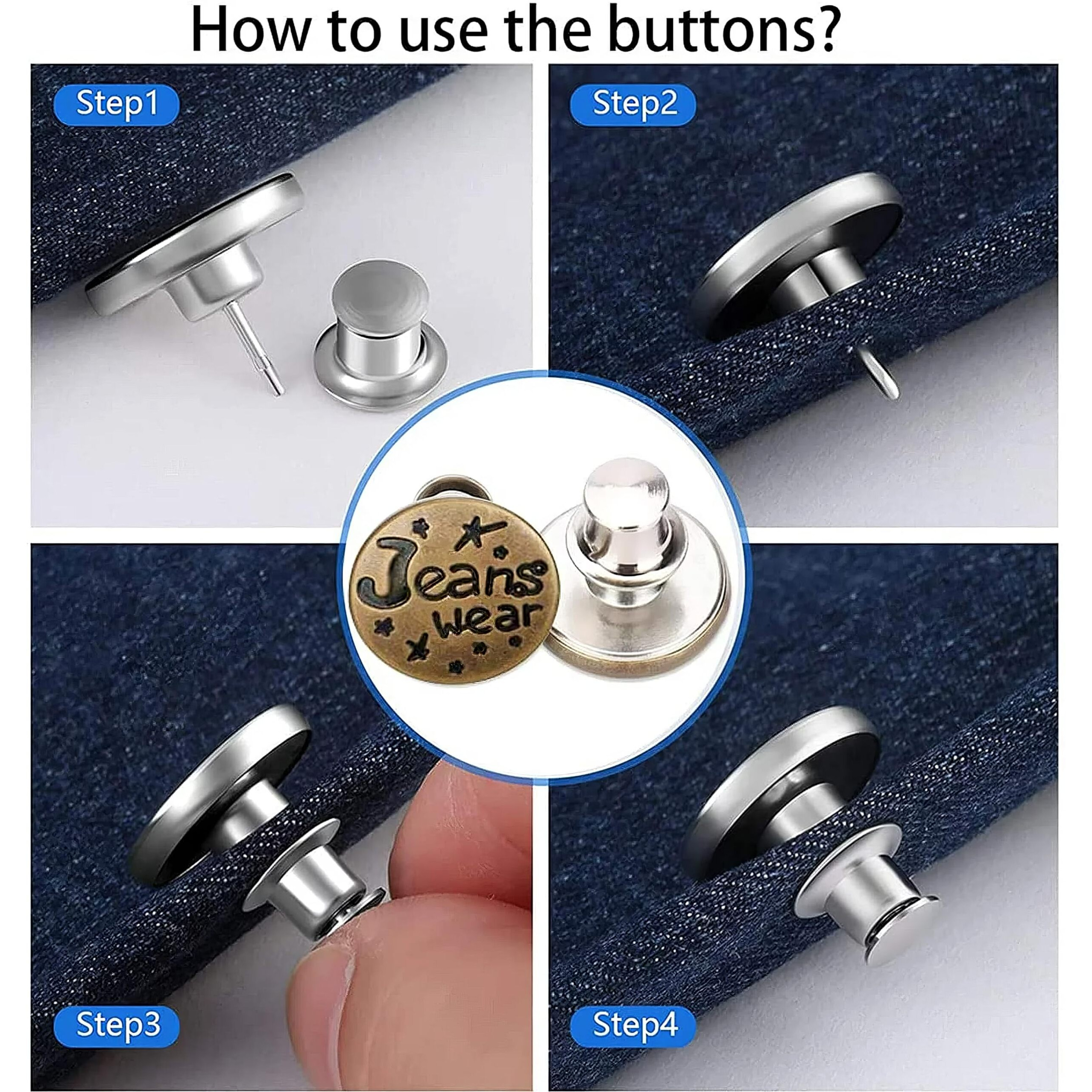 Doomsday Button Pins For Jeans Adjustable Pants Tightener Replacement Buttons Metal No Sew Tools Sets Reusable Pin Seamless Fit Detachable Retractable Sewing Crafts Diy Clothes (Pack Of 5)