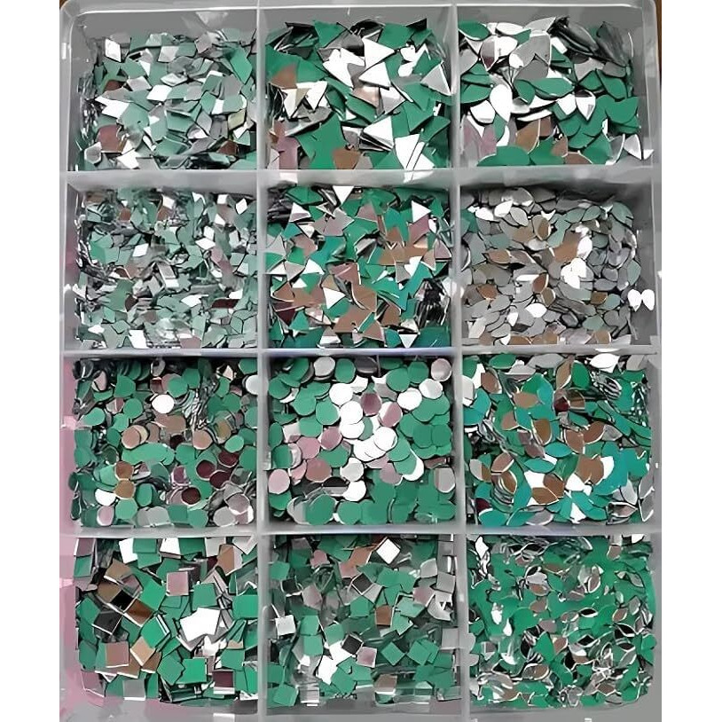 Aditya Creation 12 Shape Mirror Kit For Art And Craft Work, Lippan, Decoration, Jewellery,Embroidery Work (Total-2400Pcs, 200 Pcs Of Each Shape)+ Glue Cone Free,