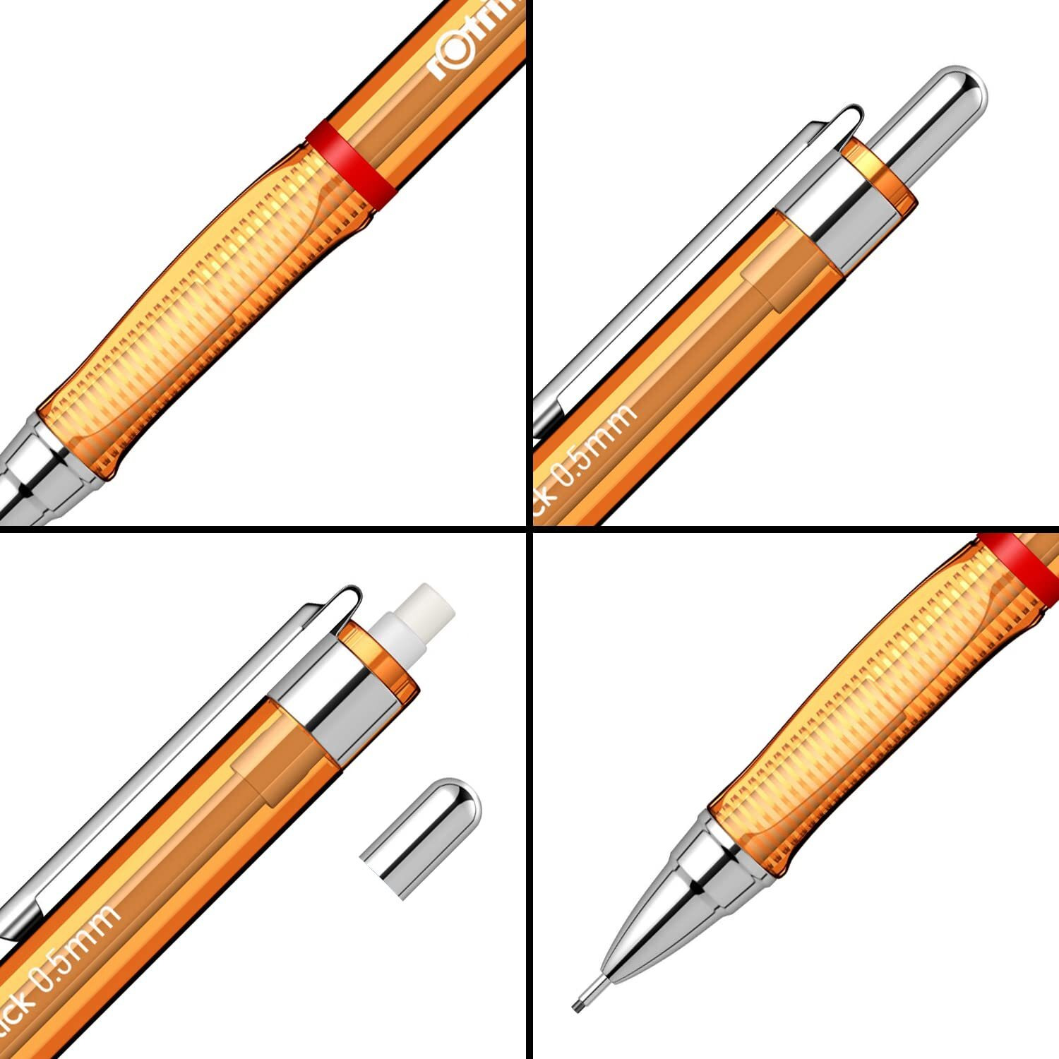 Rotring Visuclick Orange Mechanical Pencil 0.5Mm For Drawing, Writing & Sketching, Transparent Abs Plastic Body, 12 Hb Polymer Leads