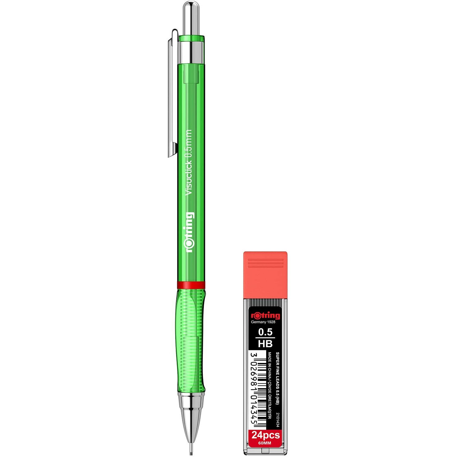 Rotring Visuclick Green Mechanical Pencil 0.5Mm For Drawing, Writing & Sketching, Transparent Abs Plastic Body, 12 Hb Polymer Leads