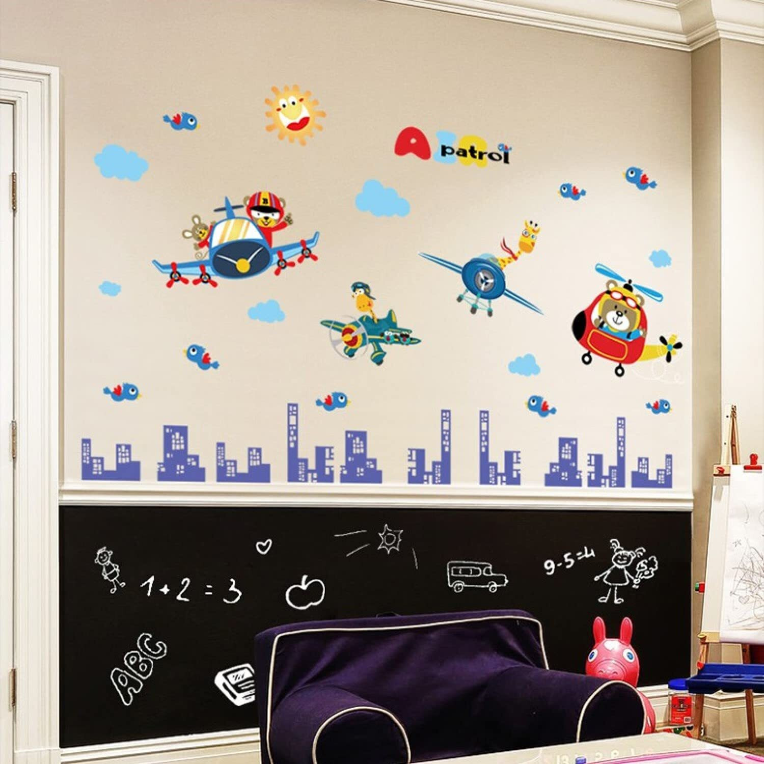Jaamso Royals Aeroplan Helicopter Toys Design Pvc Vinyl Home Kids Room Decor Wall Sticker (70 Cm X 50 Cm)