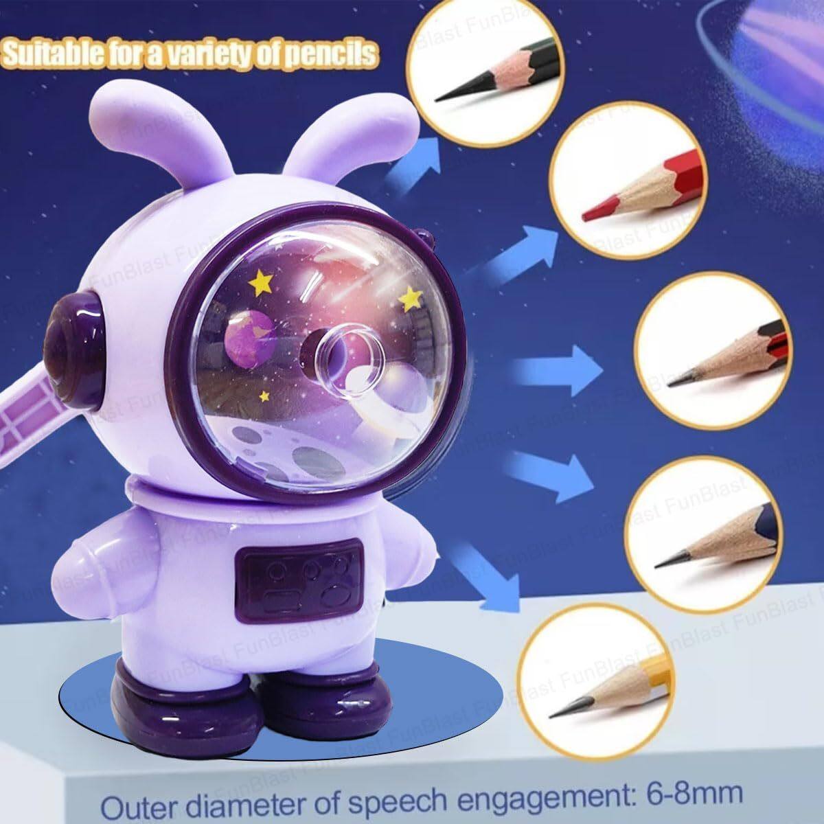 Funblast Sharpener For Kids  Space Rabbit Shaped Pencil Sharpener, Table Sharpener Machine, Manual Sharpener For School, Office, Stationery Gift For Kids (Random Color)