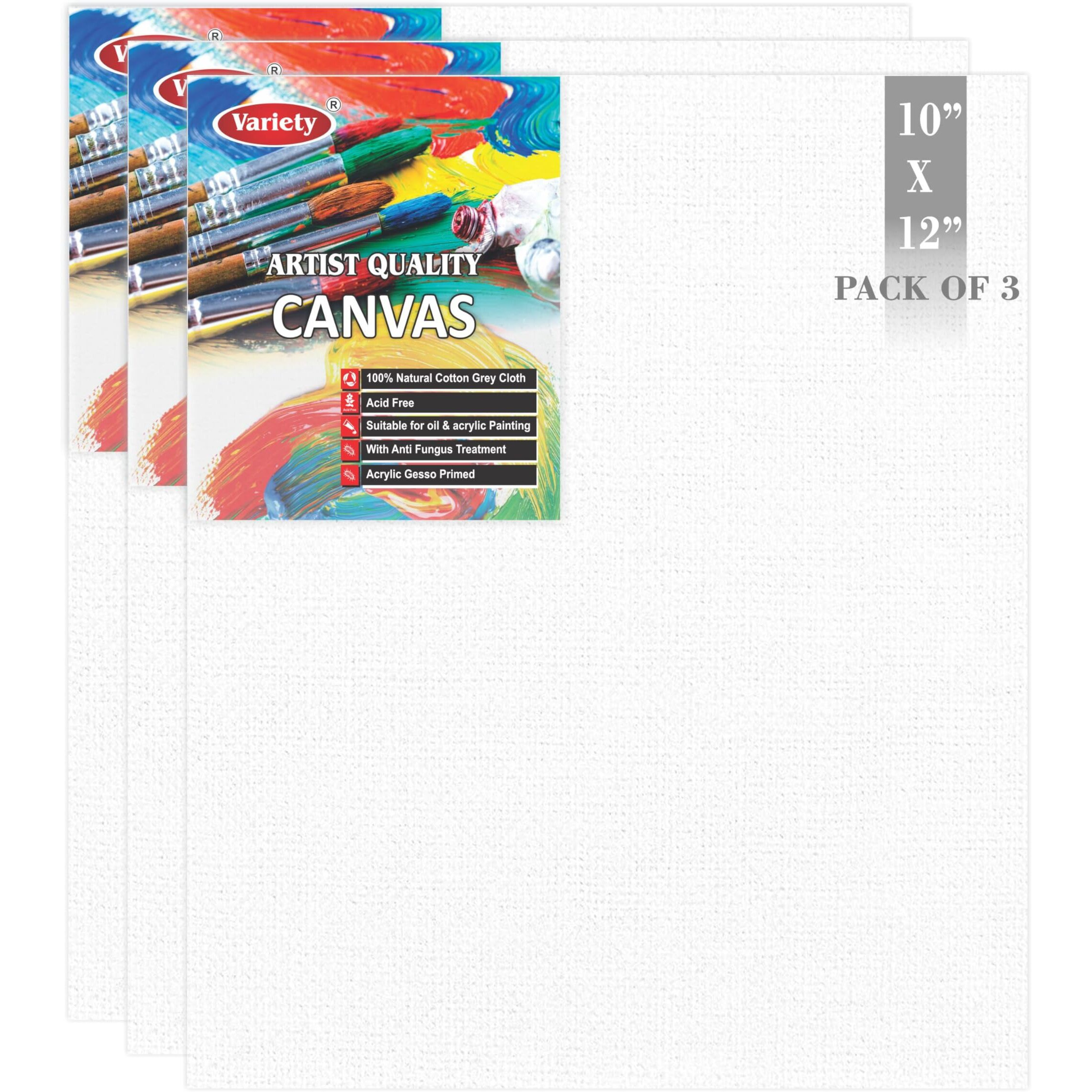 Variety Canvas 10 X 12 Canvas Board Cotton Medium Grain Board Canvas (Set Of 3) (White)