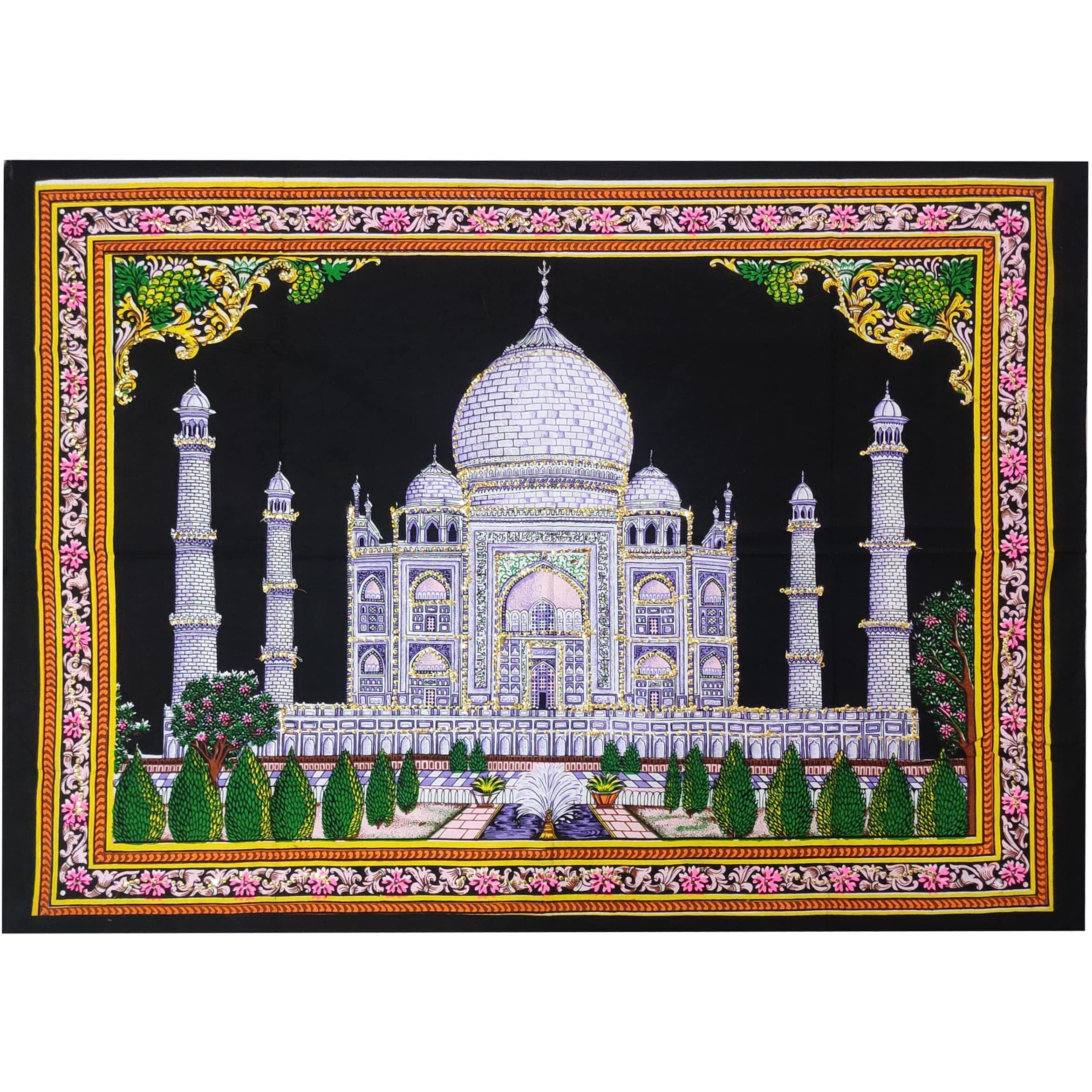 Purpledip Cotton Wall Poster Taj Mahal Decorative Hanging Unframed Sheet, Multicolor (20088)
