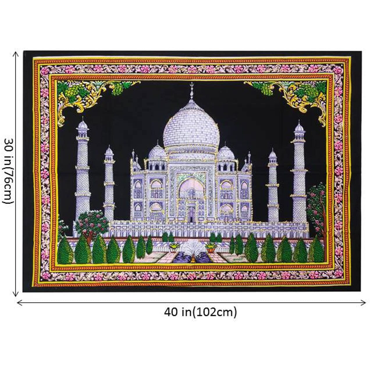 Purpledip Cotton Wall Poster Taj Mahal Decorative Hanging Unframed Sheet, Multicolor (20088)
