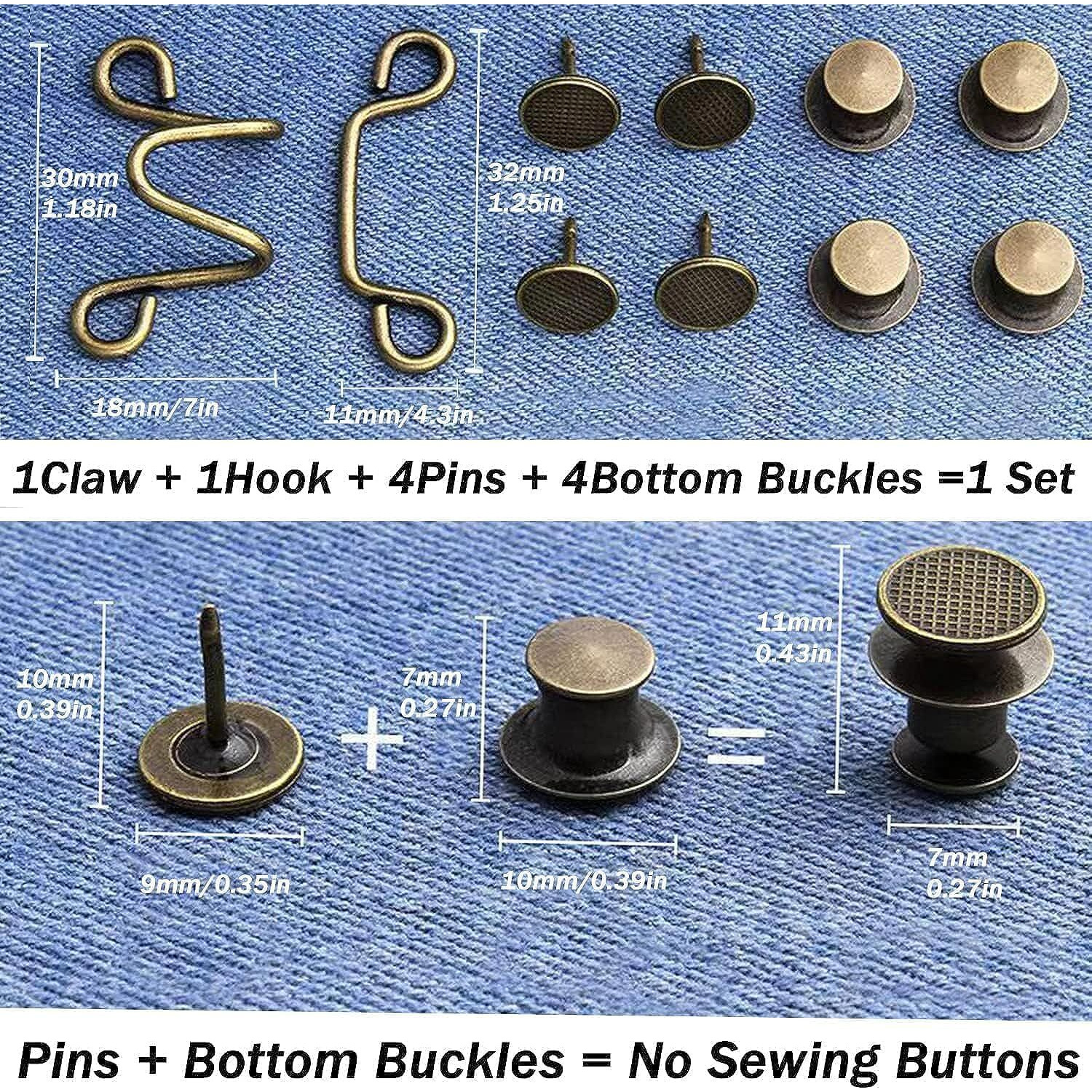 Mgnlr Adjustable Jeans Button Pin, No Need To Sew Jeans Button Needles, Make The Waist Fit For Skirt Pants Robe, Waist Jeans Button Tightener For Women Man (4Pcs Black Button Waist Pin)