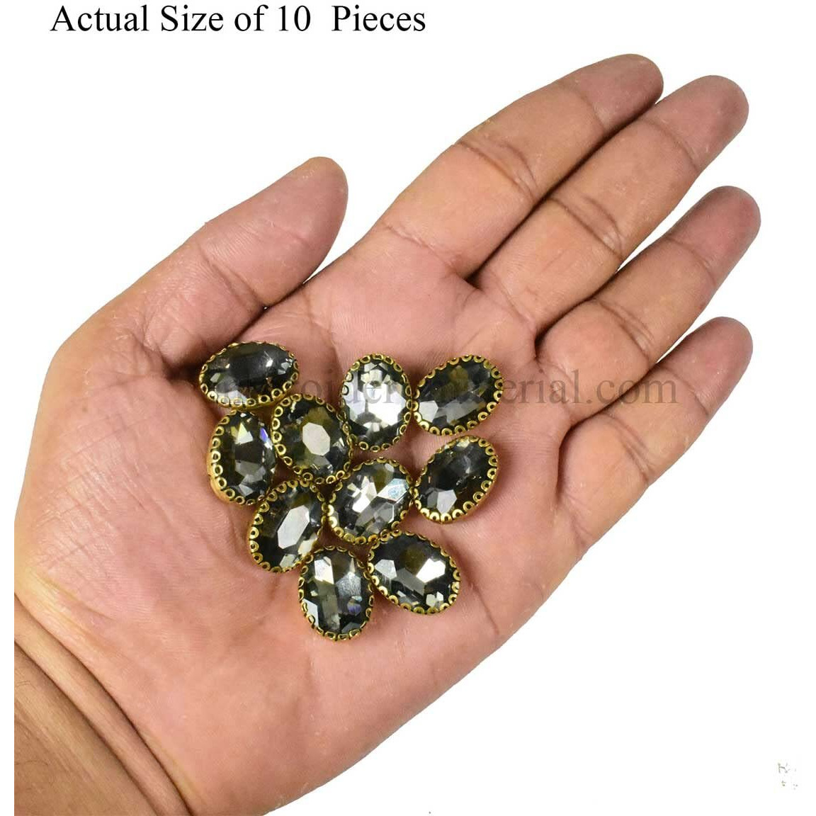 Embroiderymaterial Oval Shape Sew On Glass Crystal Stone, Glass Gem Stone For Embroidery, Clothes, Craft, Jewellery Making Etc, Flat Back Setting (Grey Color, 13 * 18 Mm, 10 Pieces)