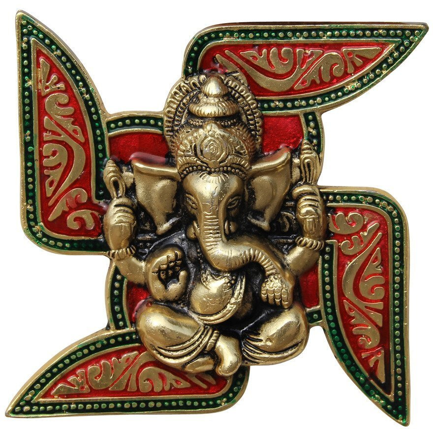 Handicrafts Paradise Ganesha Placed On Swastik Aluminium Metal Wall Hanging (18.5 Cm X 3.8 Cm X 18.5 Cm)