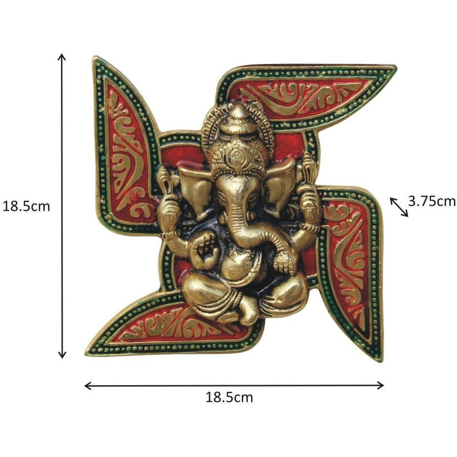 Handicrafts Paradise Ganesha Placed On Swastik Aluminium Metal Wall Hanging (18.5 Cm X 3.8 Cm X 18.5 Cm)