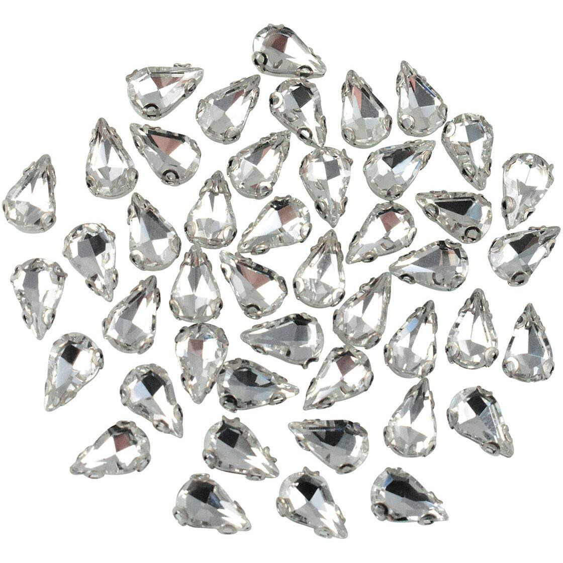 Embroiderymaterial Sew On Glass Crystal Rhinestones With D Shape Claws For Fabric, Craft, Embroidery, Sewing And Jewellery Making (7 * 10Mm, Silver, Teardrop, 48 Pieces)