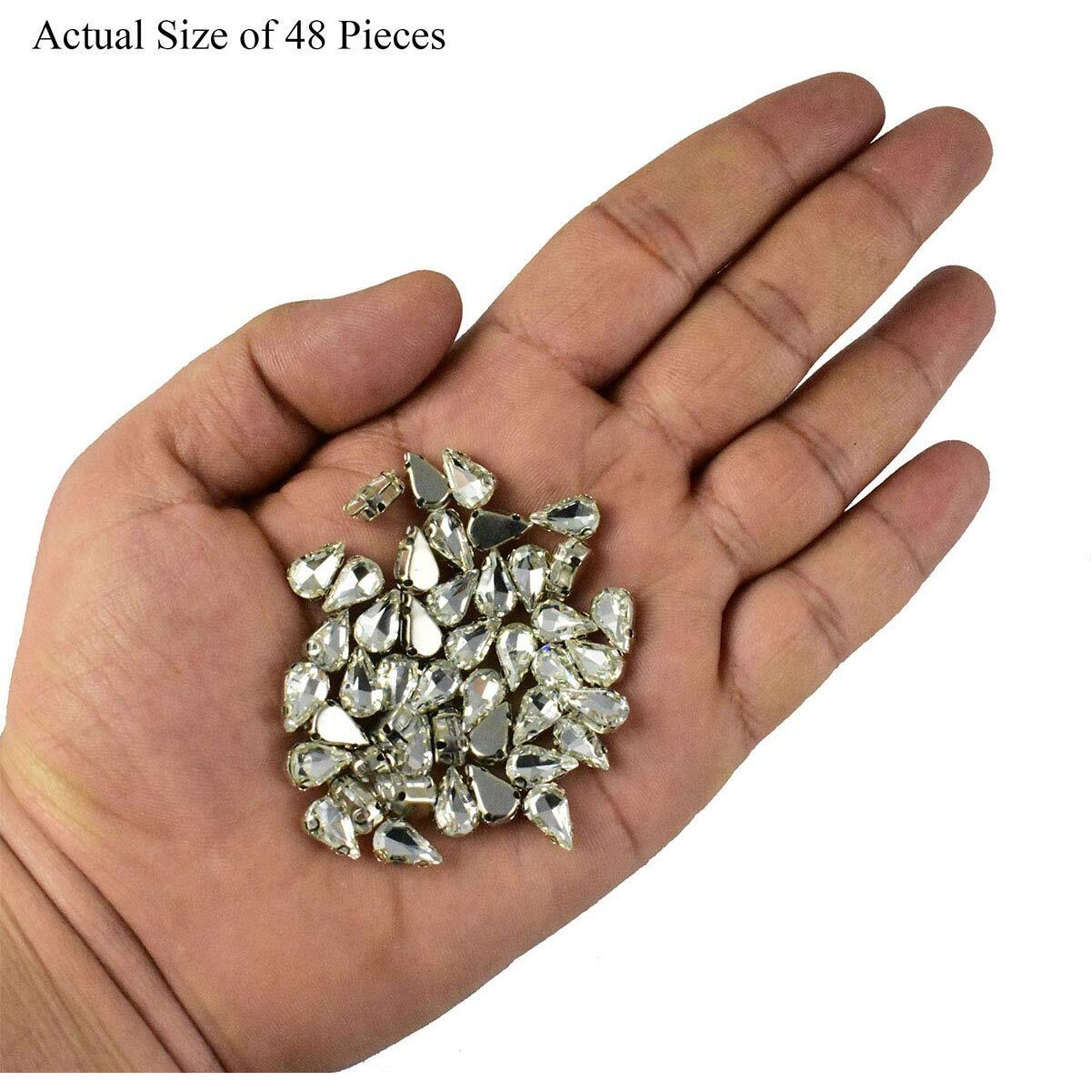 Embroiderymaterial Sew On Glass Crystal Rhinestones With D Shape Claws For Fabric, Craft, Embroidery, Sewing And Jewellery Making (7 * 10Mm, Silver, Teardrop, 48 Pieces)