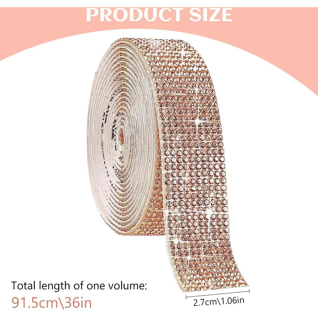 Maycreate Rose Gold Self Adhesive Rhinestone Ribbon, Bling Crystal Diamond Ribbon Roll Wrap Glittering Rhinestones Sticker For Gift Wrapping, Diy Arts Crafts Projects, Wedding, Party Decor, 1 Yard