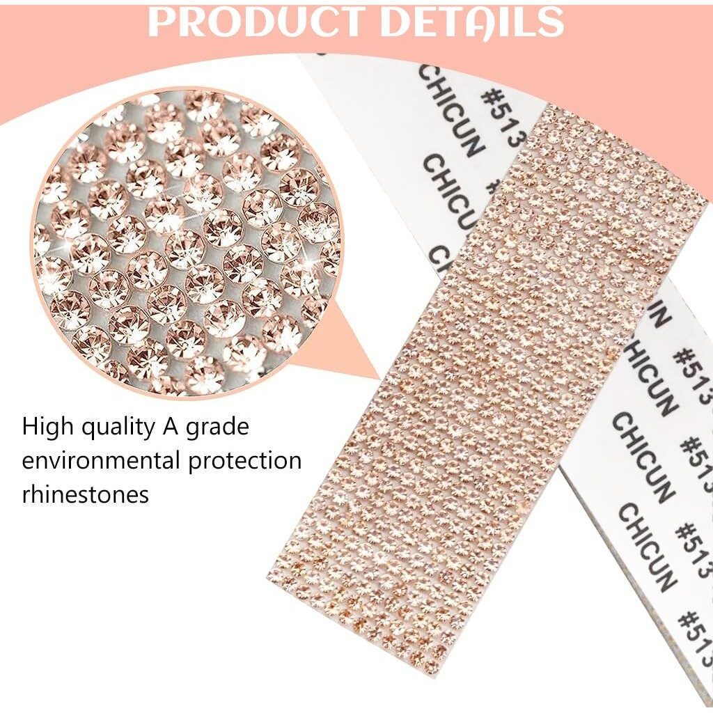 Maycreate Rose Gold Self Adhesive Rhinestone Ribbon, Bling Crystal Diamond Ribbon Roll Wrap Glittering Rhinestones Sticker For Gift Wrapping, Diy Arts Crafts Projects, Wedding, Party Decor, 1 Yard