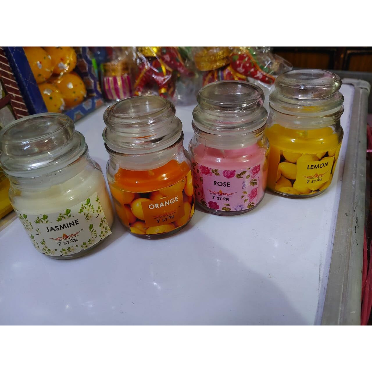 Digsmorden Scented Jar Candles Blend With Soy Wax  4 Fragrances Jasmine, Orange, Rose, Lemon (Pack Of 4Pc)