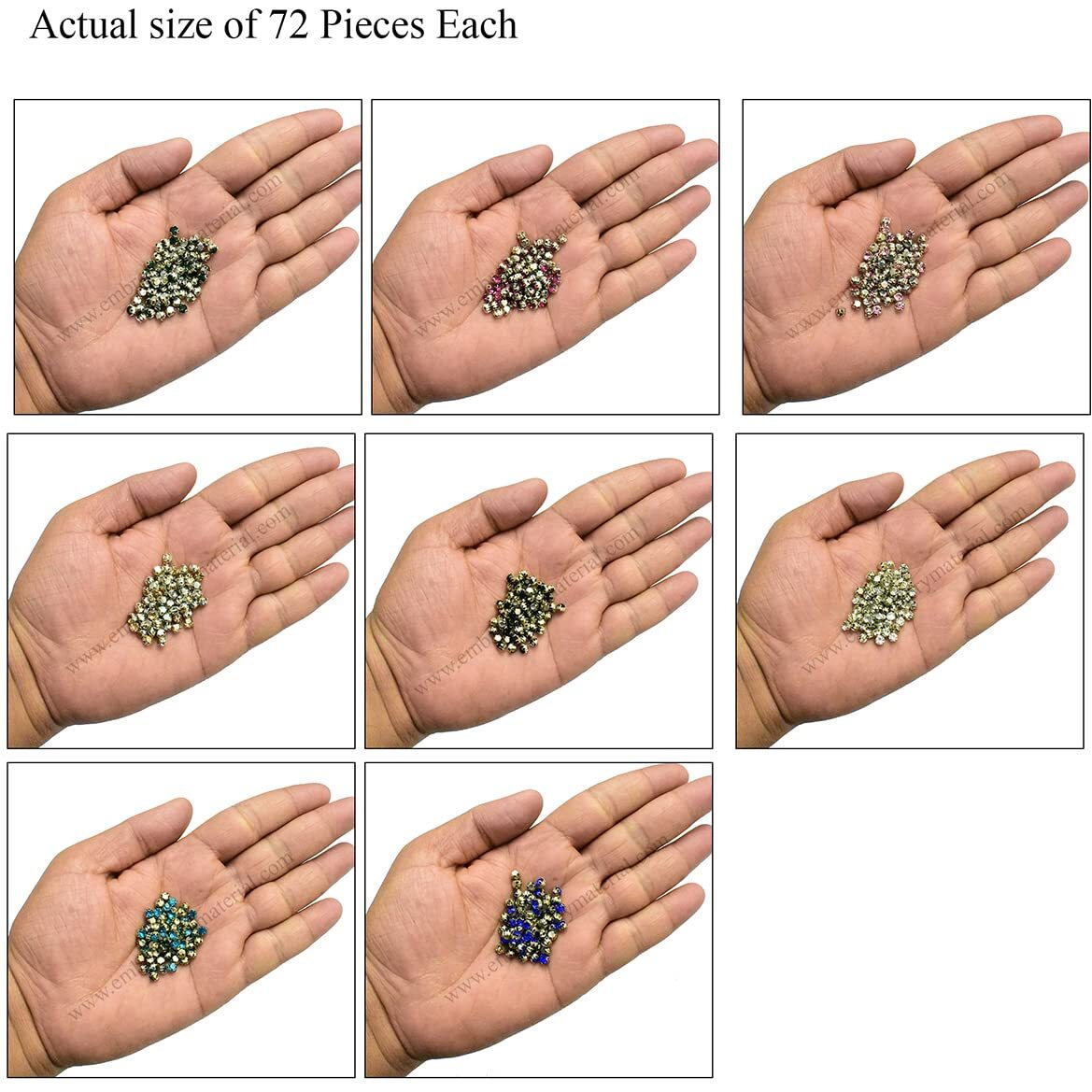 Embroiderymaterial Rhinestones Montees Mix In Brass Setting, 16Ss Sew On Crystals, 8 Colors, 576 Pieces