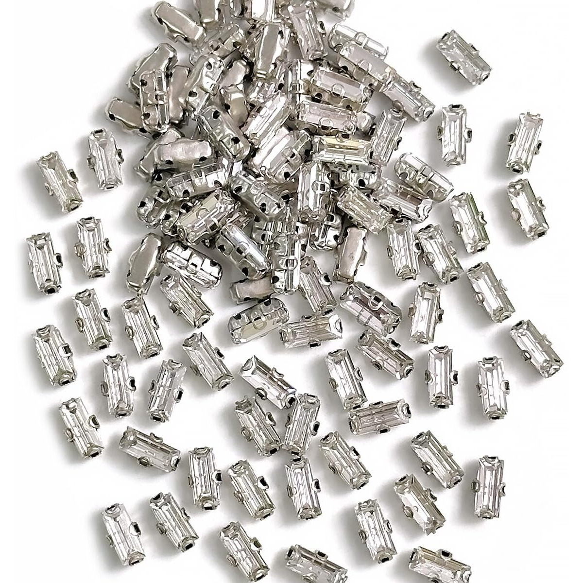 Embroiderymaterial Sew On Crystal Glass Stones/Rhinestone For Craft, Embroidery, Jewellery Making, Dresses, Embellishments, Bracelet Making (3 * 7Mm, Rectangle Shape, Silver, 144 Pieces)