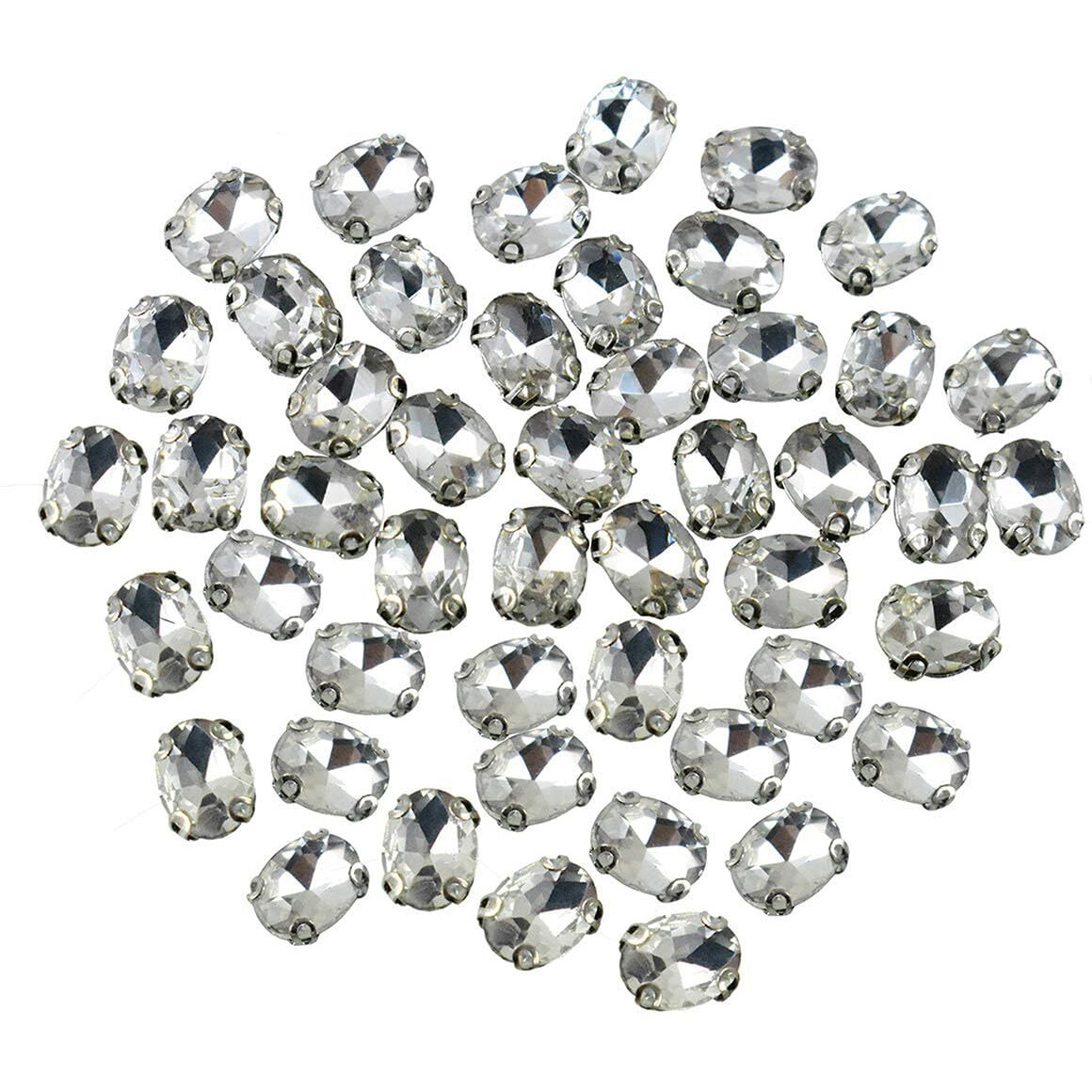 Embroiderymaterial Oval Shape Sew On Glass Crystal Rhinestones With D Shape Claws For Craft, Embroidery And Jewellery Making (6 * 8Mm, Silver, 48 Pieces)