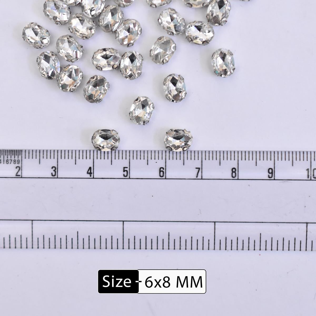 Embroiderymaterial Oval Shape Sew On Glass Crystal Rhinestones With D Shape Claws For Craft, Embroidery And Jewellery Making (6 * 8Mm, Silver, 48 Pieces)