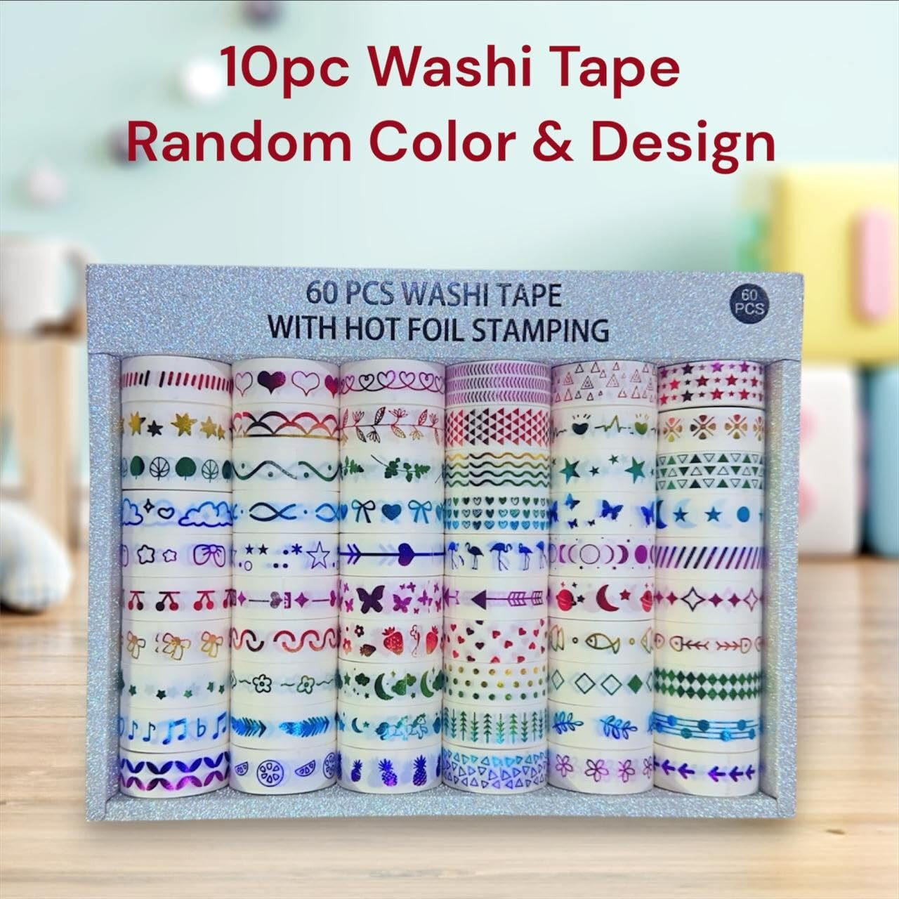 Crafty Cuddle Decorative Washi Tape Set  Hot Stamping Design, Hearts & Flamingo Prints, Multi-Pattern(Pack Of 10)