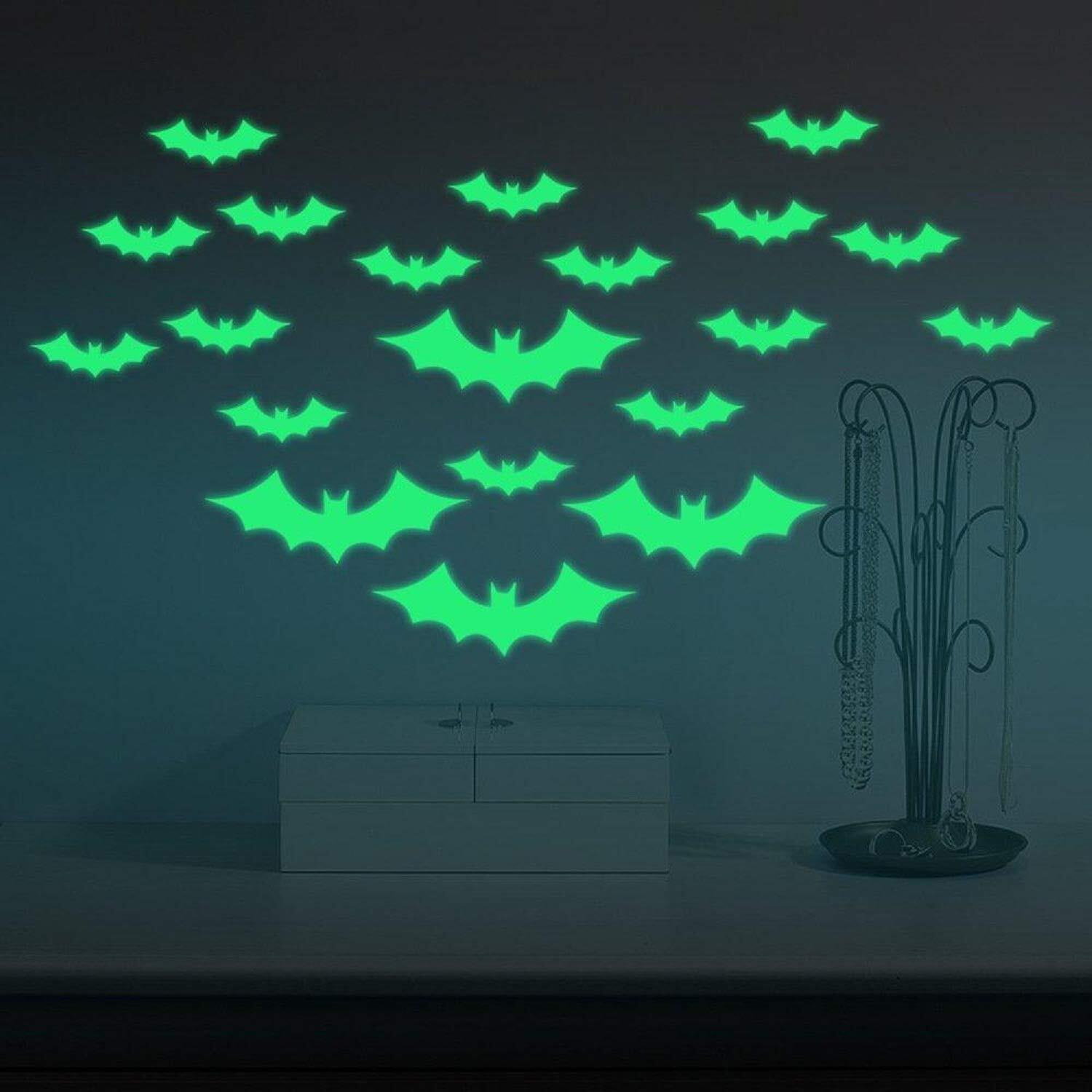 Monk Wish Creative Bats Skin Wall Sticker - Glow In The Dark Halloween Dcor With Magic Stars & Fluorescent Ceiling Dcals