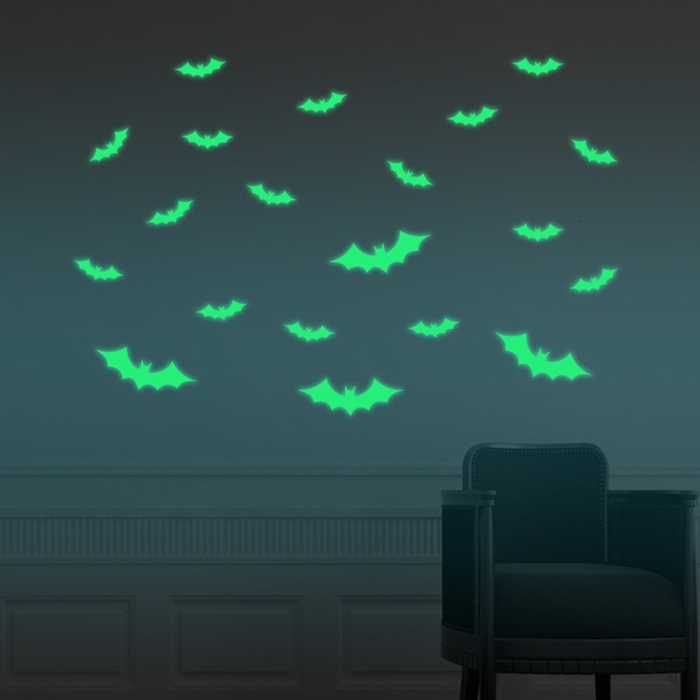 Monk Wish Creative Bats Skin Wall Sticker - Glow In The Dark Halloween Dcor With Magic Stars & Fluorescent Ceiling Dcals