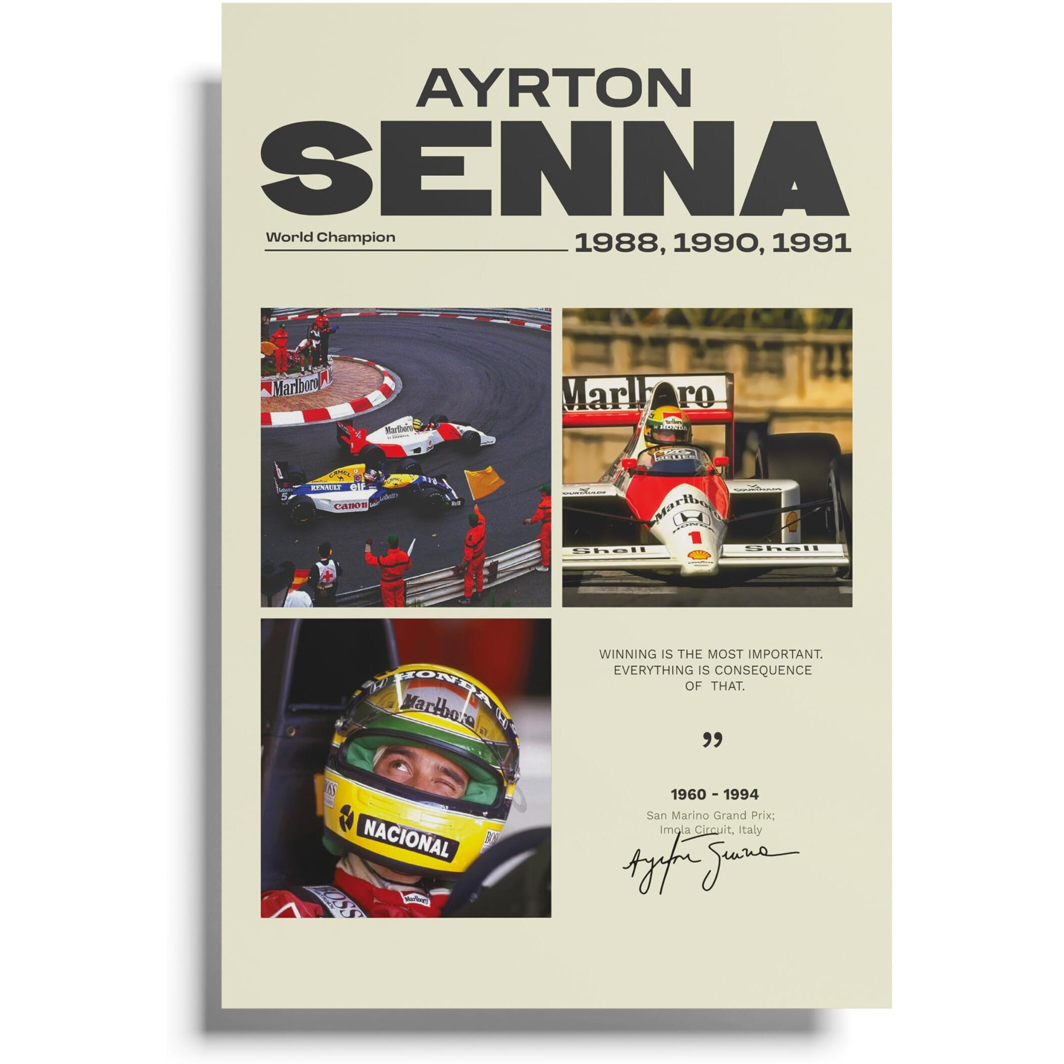 Podiumpe Ayrton Senna Poster | F1 Racing Legend | Formula One Racing Wall Art | A3 (29.7 Cm X 42 Cm) | Glossy | No Frame