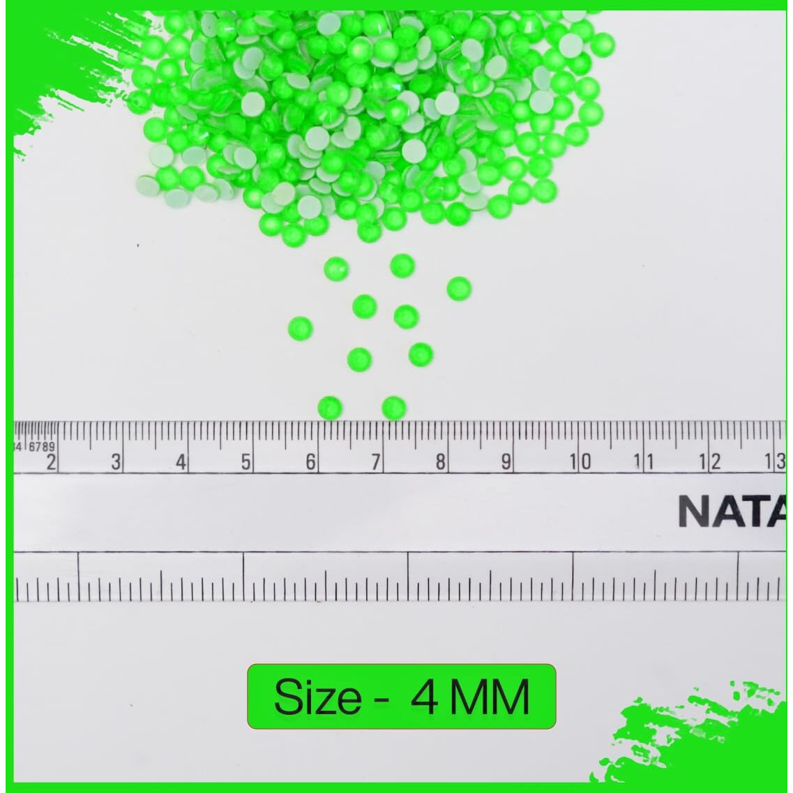 Embroiderymaterial Hotfix Glass Rhinestones Round Flatback Beads For Fabric, Craft, Shoes, Wedding Dress Embellishments, Bags, Jewellery Making, Diy (Ss16, 4Mm Neon Green, 720 Pieces)