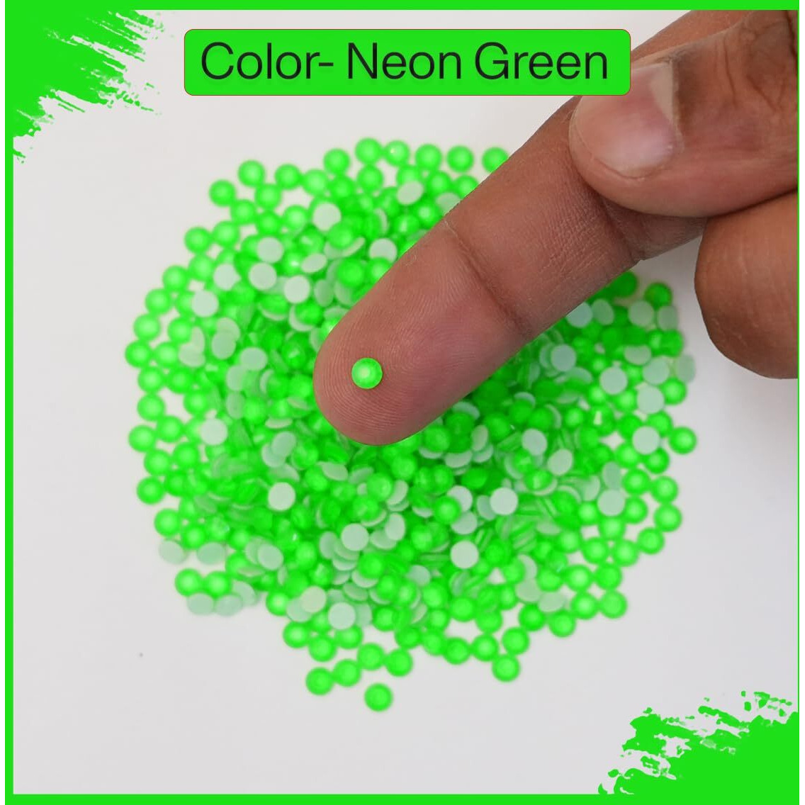 Embroiderymaterial Hotfix Glass Rhinestones Round Flatback Beads For Fabric, Craft, Shoes, Wedding Dress Embellishments, Bags, Jewellery Making, Diy (Ss16, 4Mm Neon Green, 720 Pieces)