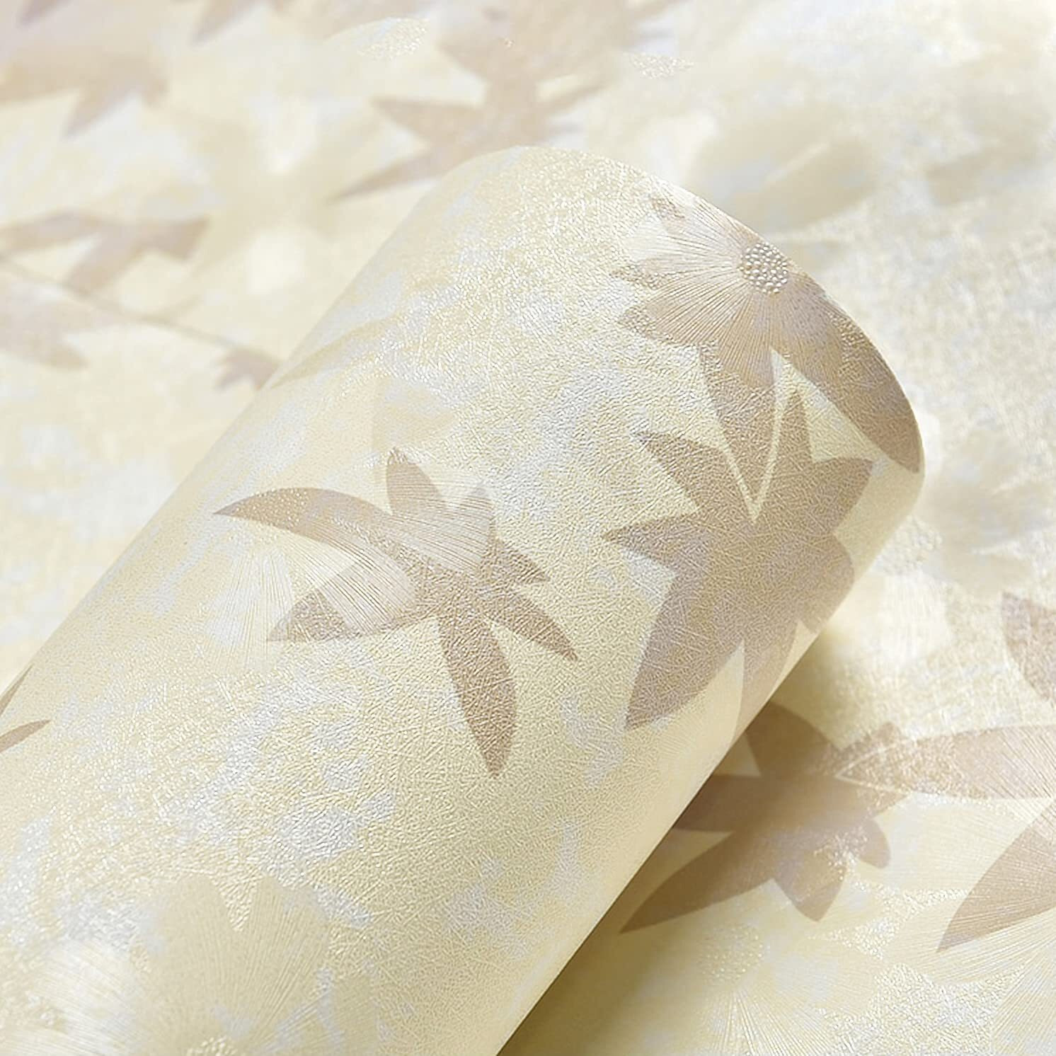 Wolpin Wall Stickers Wallpaper Self Adhesive Maple Leaves (45 X 600 Cm) Extra Large Diy Peel And Stick, Beige