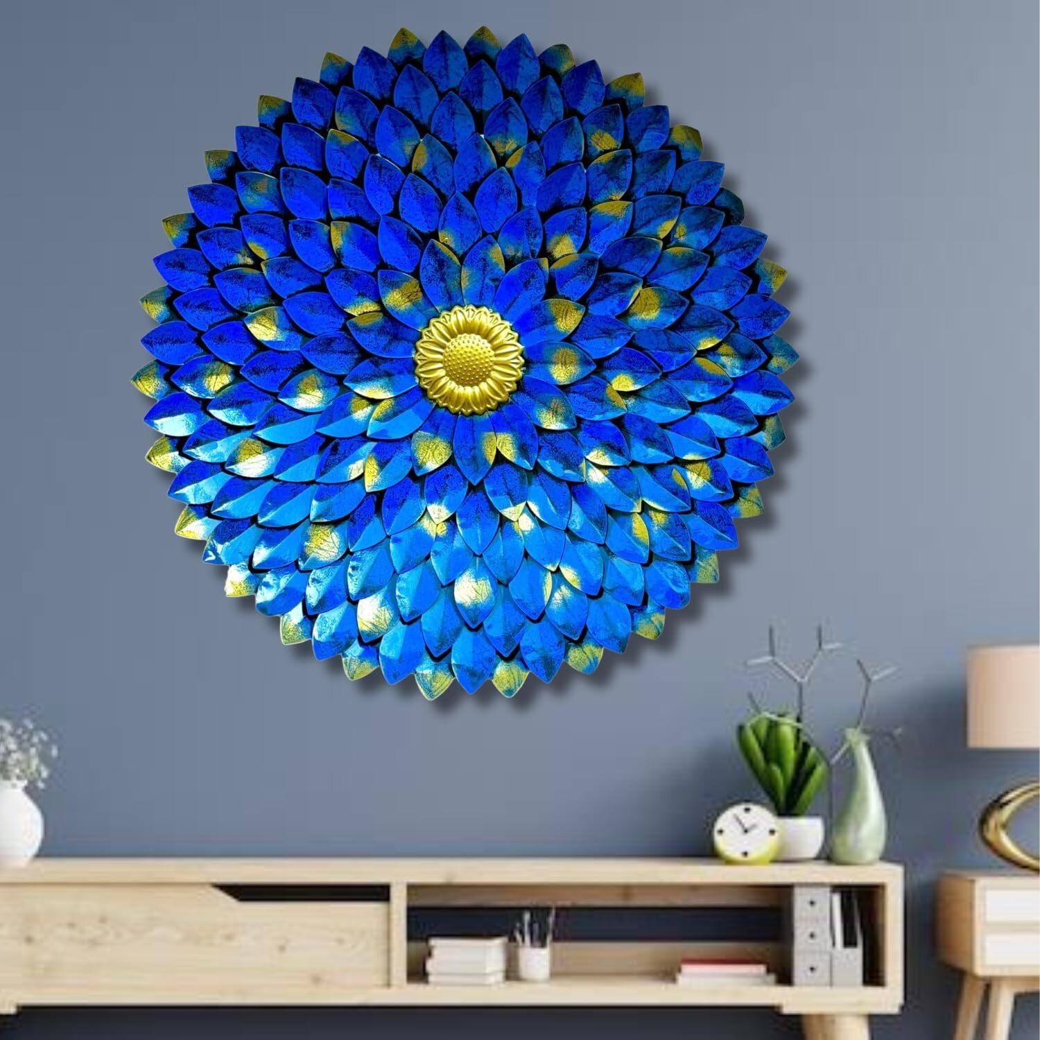 Rsn Retro Style Decorative Modern Art Metal Wall Hanging/Wall Decor Baberton Daisy Flower Home Decorations (Blue, 30X4X30 Inch)