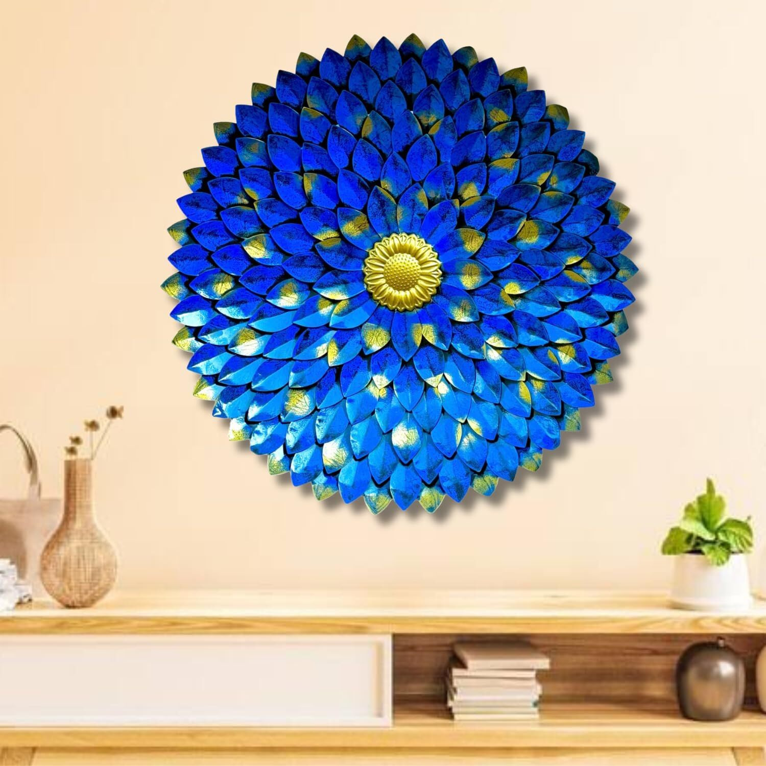 Rsn Retro Style Decorative Modern Art Metal Wall Hanging/Wall Decor Baberton Daisy Flower Home Decorations (Blue, 30X4X30 Inch)
