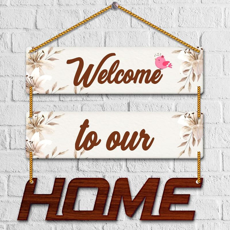 Yey Our Favourite Place Wooden Wall Hanging For Home Decor | Office | Living Room | Bedroom | Quotes Decorative Items (3 Piece Wall Hanging, Multicolor) (Welcome Home)