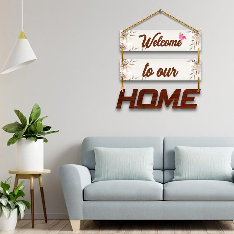 Yey Our Favourite Place Wooden Wall Hanging For Home Decor | Office | Living Room | Bedroom | Quotes Decorative Items (3 Piece Wall Hanging, Multicolor) (Welcome Home)