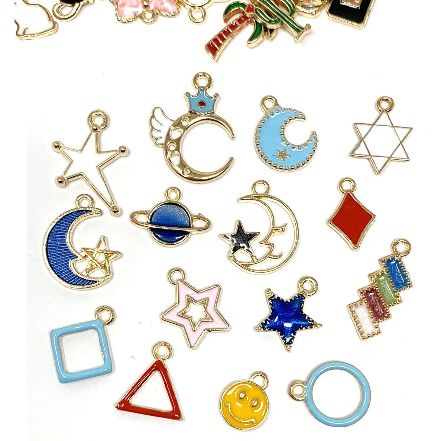 Elephantboat Multi1 60 Pcs Assorted Gold Plated Enamel Animal Moon Star Fruit Charm Pendant Diy For Necklace,Bracelet Jewelry Making And Crafting