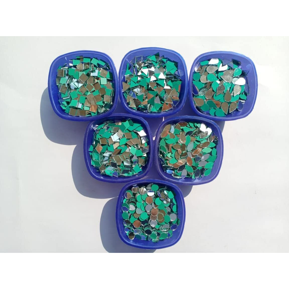 Vinayak Gallery Mirror's Kit For Lippan Art Project Jewellery Making Also Use All Craft Work (220 Pieces Of Per Shape Total 1320 Pieces) Free 1 Liquid Fabric Glue Cone, Silver
