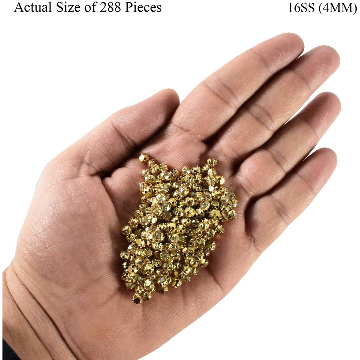 Embroiderymaterial Round Shape Sew On Glass Crystal Rhinestones With D Shape Claws For Craft, Embroidery And Jewellery Making-4Mm(288 Pieces) Golden Shadow