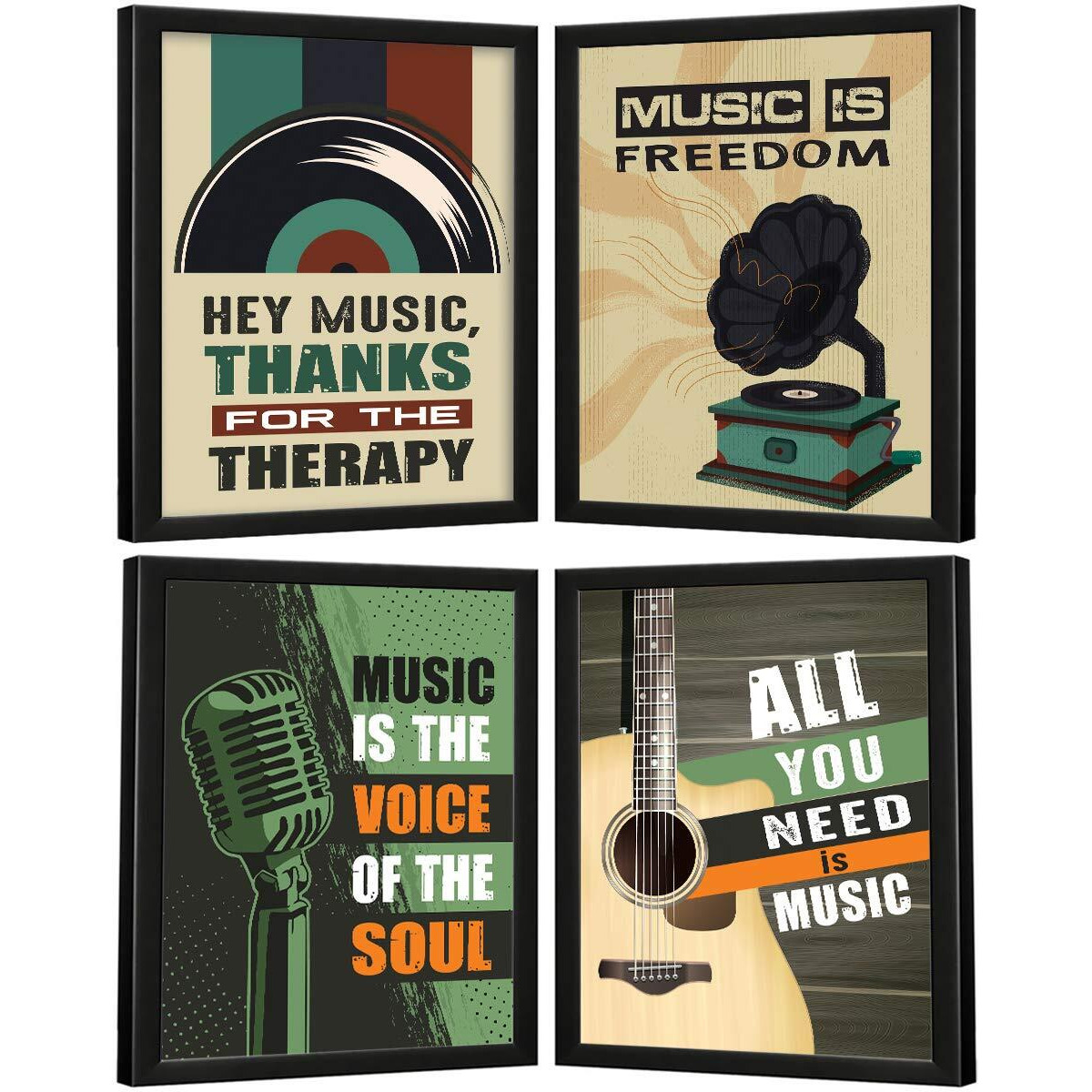 Chaka Chaundh Vintage Music Quotes Wall Frames Combo (34 X 27 X 4 Cm) - Set Of 4,Multicolor
