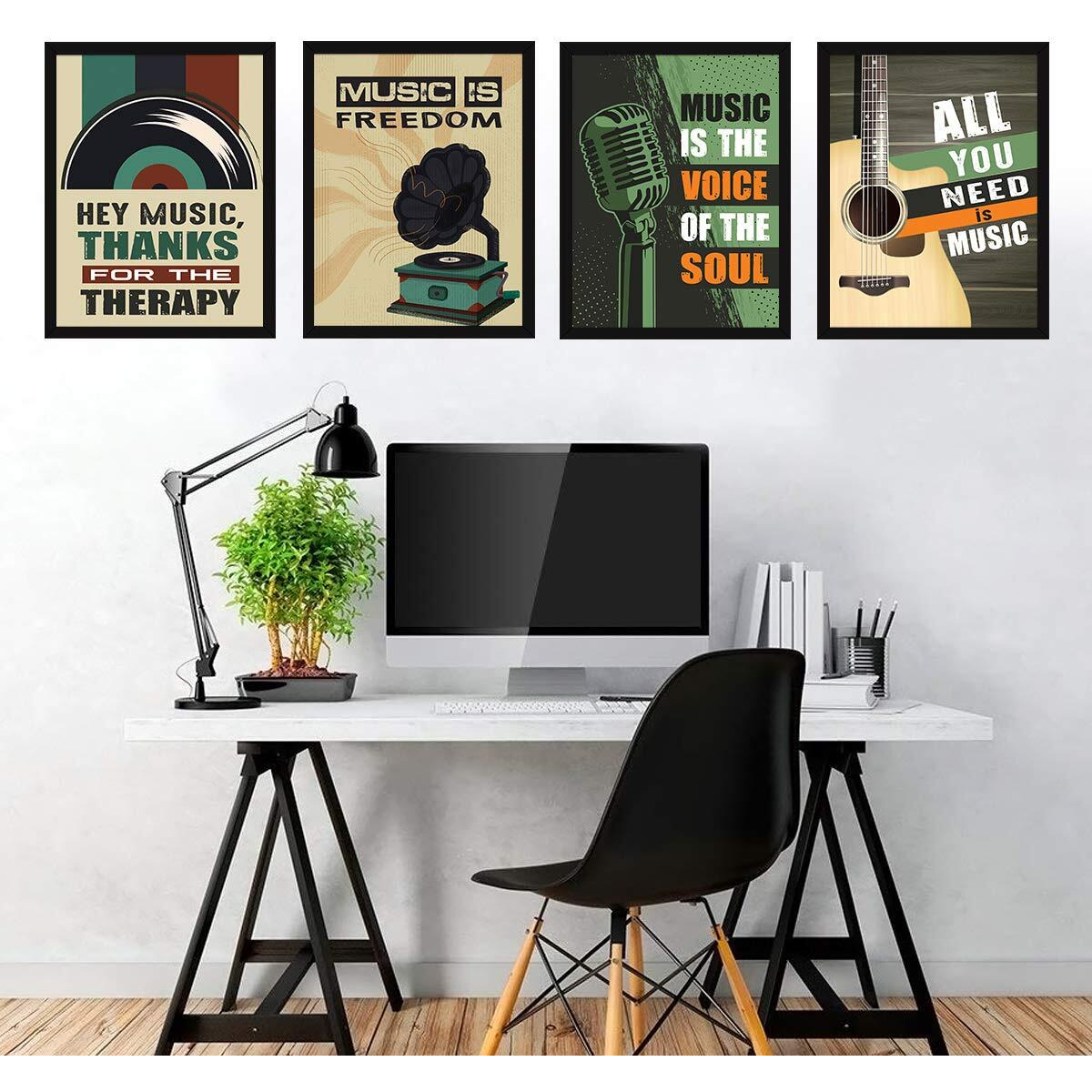 Chaka Chaundh Vintage Music Quotes Wall Frames Combo (34 X 27 X 4 Cm) - Set Of 4,Multicolor