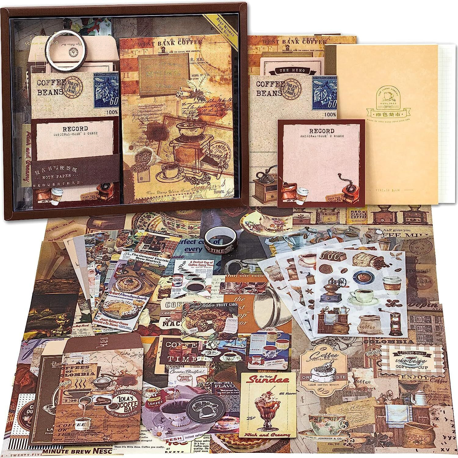 Coffee-Themed 346Pcs Vintage Scrapbook Stickers Pack Enhance Your Art Journaling, Bullet Journals, Planners, And Diy Crafts With Aesthetic Collage Album Accents