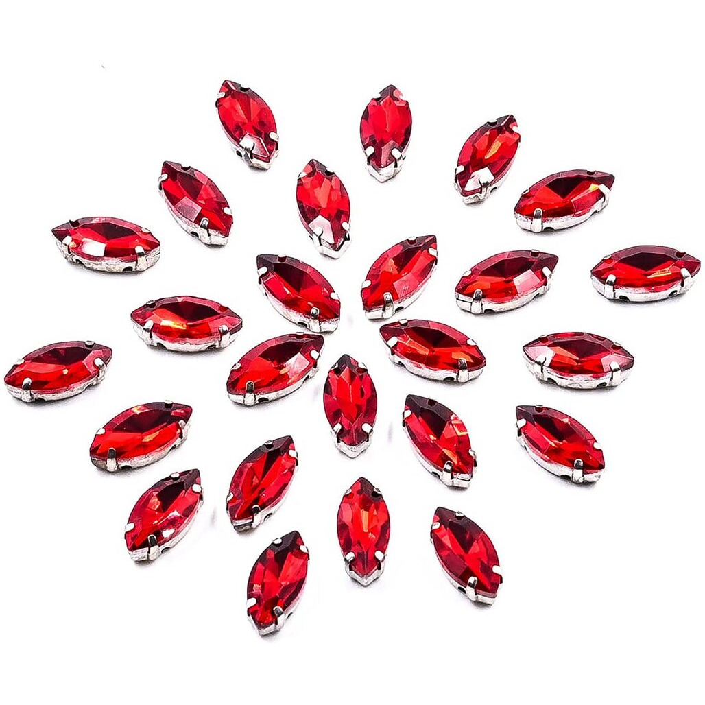 Embroiderymaterial Ruby Red Sew On Glass Rhinestones For Embroidery, Jewellery Making, Crafts, Diy In Metal Base Claw Setting (50 Pieces, 5X10Mm, Eye Boat Marquise Shape)