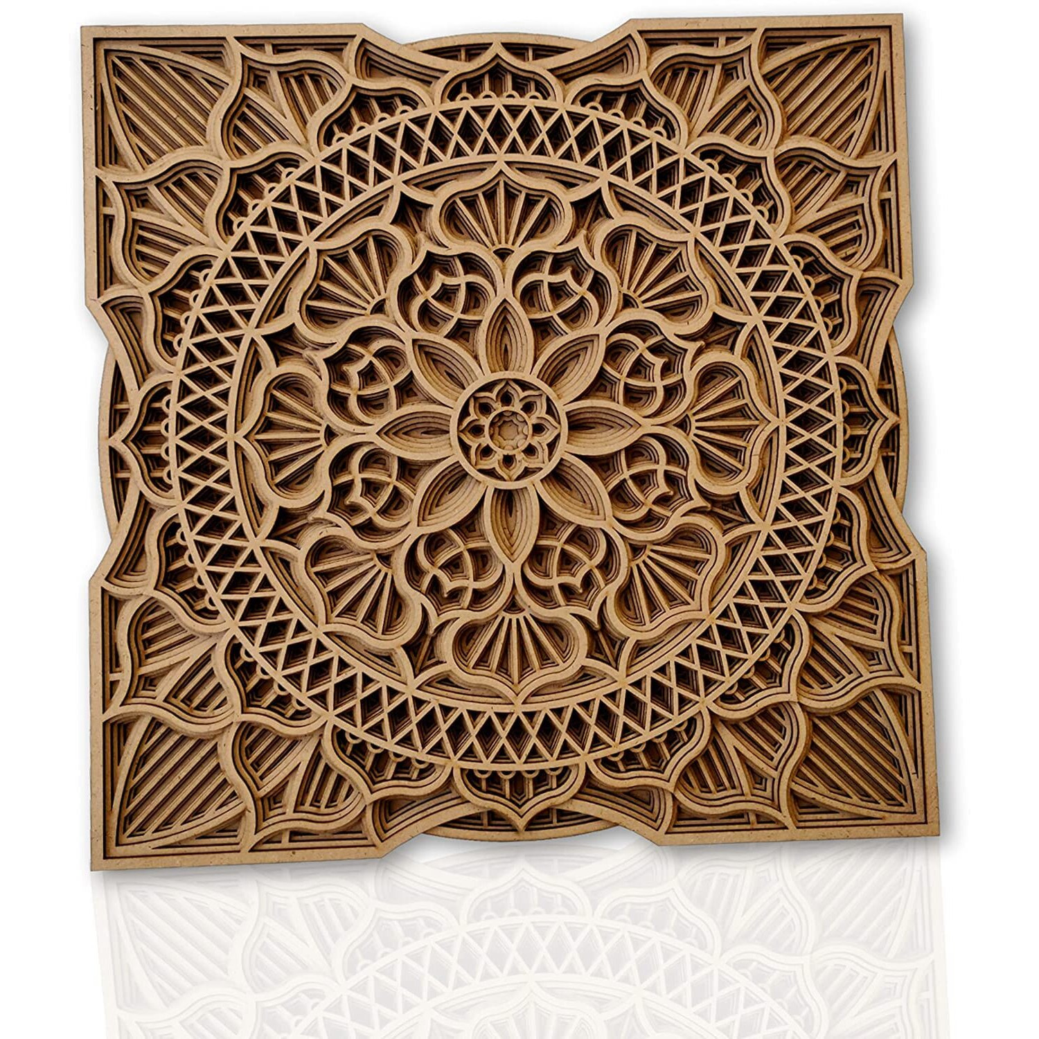 Gloridec Wooden 3D Laser Cut Decorative Mandala Wall Decor | Decorative Multi Layered Rectangle Mandala Wall Art, Living Room Wall Hanging (Gldc Square Mandala) (18" X 18" Inch)